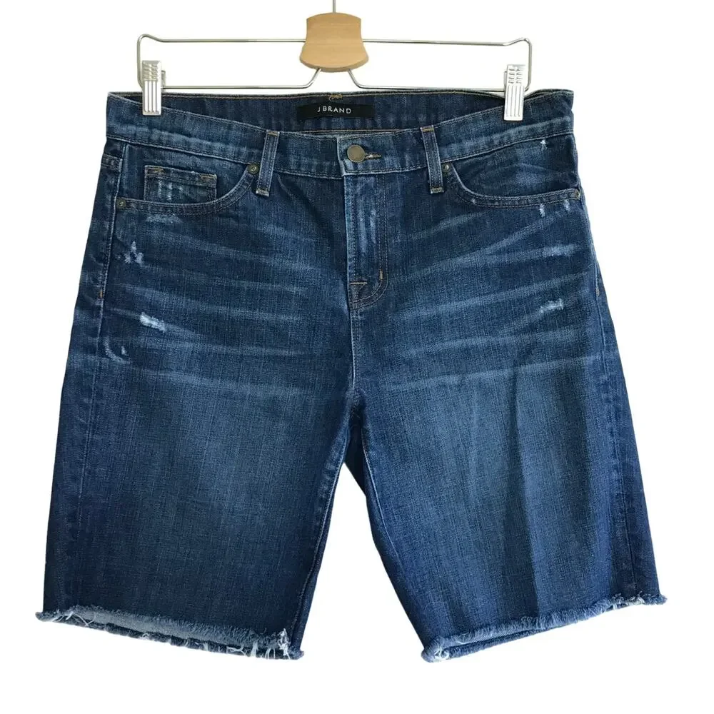 J BRAND medium wash blue long inseam denim jean shorts Synthesis